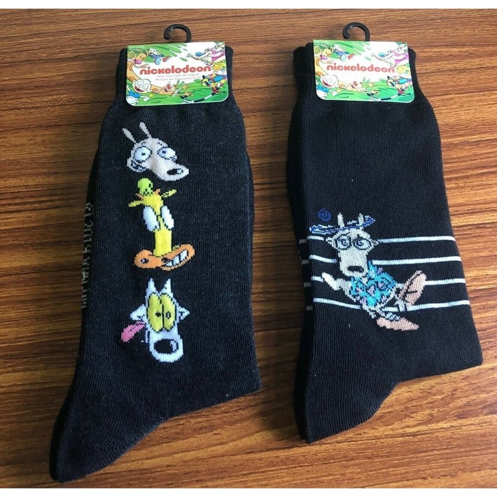 New Nickelodeon ROCKO’S MODERN LIFE Mens 2 Pair Of Novelty Crew Socks Size 6-12